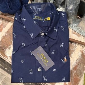 Polo by Ralph Lauren Men's Dark Blue Shirt with White Patterns